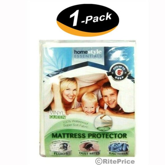 Vinyl Mattress Protector-Waterproof & Dust Mite Proof Durable Cover- Queen Size - Picture 1 of 11